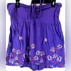 Stylish purple with floral pattern, halter mini top. NWOT. Women’s size XL